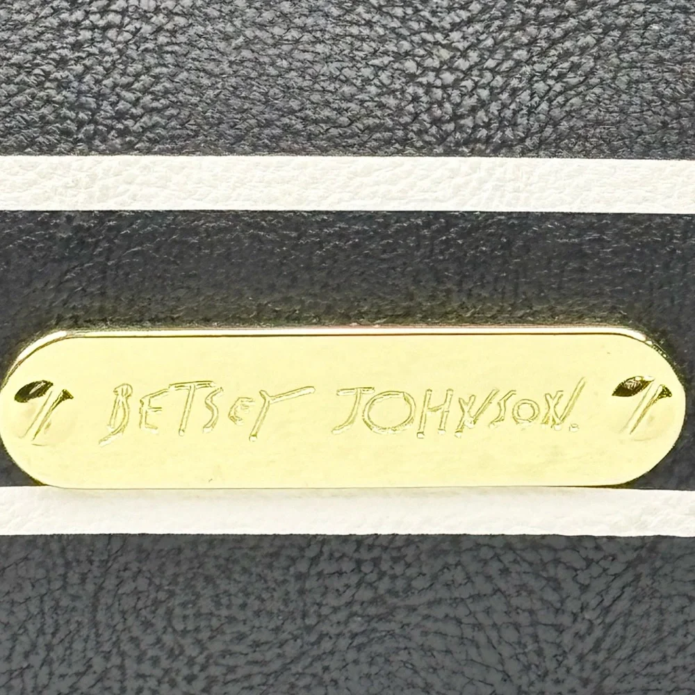 Betsey Johnson Black & White Stripe Red Sequin Glitter Bow Snap Close Tote Purse - Picture 5 of 13
